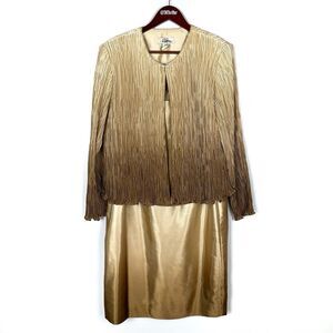 Patra Vintage Ombré Metallic Formal Dress Set Jacket Gold Brown Women's Size 18